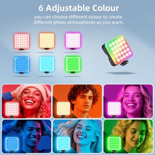 Zeadio RGB Camera Video Light - 800LM Adjustable 3000K-7000K Color Temperature & 6 Colors, CRI95 Portable Pocket LED Light for DSLR/Tabletop Filming/Selfie/Cell Phone/Photography, Pack of 2