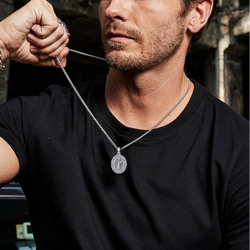 YAFEINI St Benedict Necklace 925 Sterling Silver Patron Saint Benedict Medal Pendant Amulet Protection Religious Jewellery Gifts for Women Men