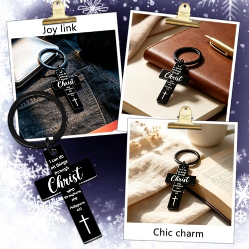 Christian Cross Keychain Inspirational Religious Gifts for Women Men Faith Black