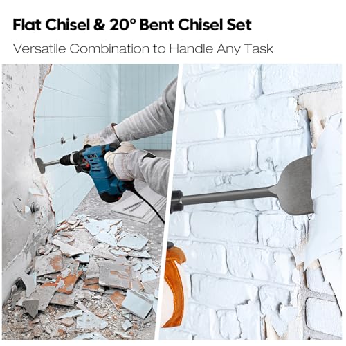 Konvixon 2-piece SDS Plus concrete chisel set with flat and 20° bent tile removal bits