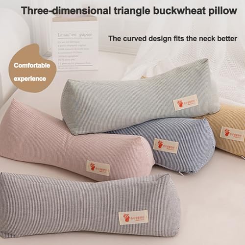 Neck & Cervical Pillows Buckwheat Pillow ，Neck Support Pillow Cervical Neck Roll Bolster Pillow，Neck Pain Relief for Back and Side Sleepers Round Pillows (Gray) Gray