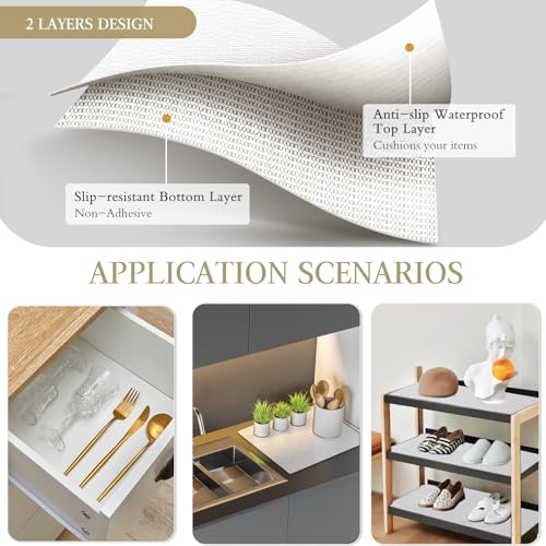 Beautysaid Shelf and Drawer Liner for Kitchen Cabinet Non Adhesive Non Slip White 17.5"W x 236"L