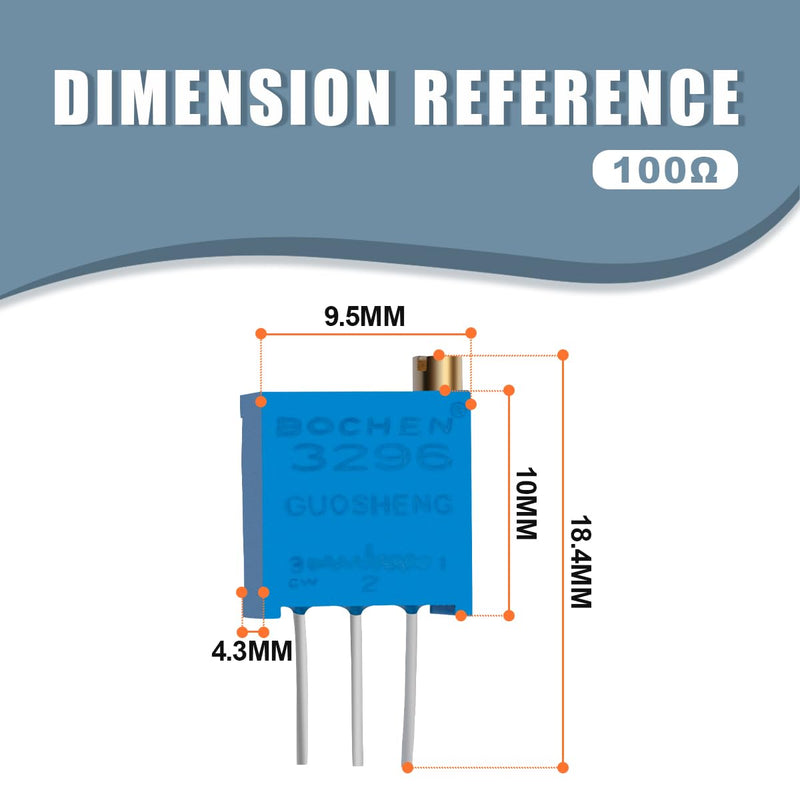 [Australia - AusPower] - Innfeeltech 20pcs 100 Ohm Multiturn Trimmer Potentiometer Blue Adjustable Variable Resistance 