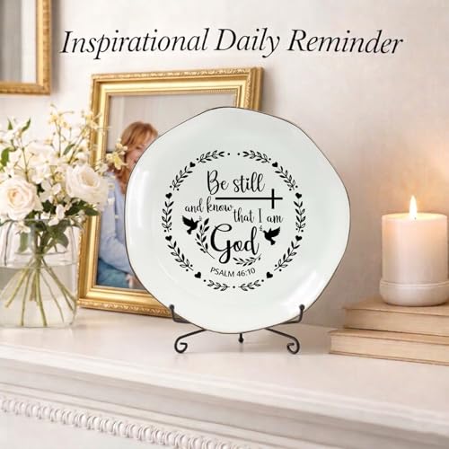 Christian Jewelry Dish Ring Holder Ceramic Trinket Tray, Bible Verse Jewelry Tray for Rings Earrings Necklace, Christian Gifts for Women Friends Mom Faith Inspirational Decor Be still and know that I am God