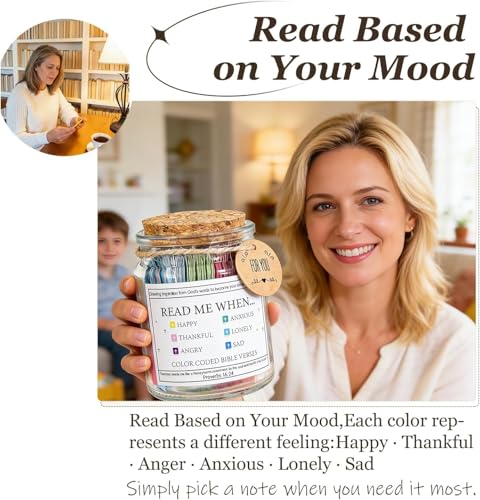 Read Me When Bible Verses Jar For Daily Encouragement, Color Coded Bible Verses in a Jar, Motivational Daily Prayer Jars, Scripture Cards, Christmas Gifts， Christian Gifts for Women, Men Basic Style