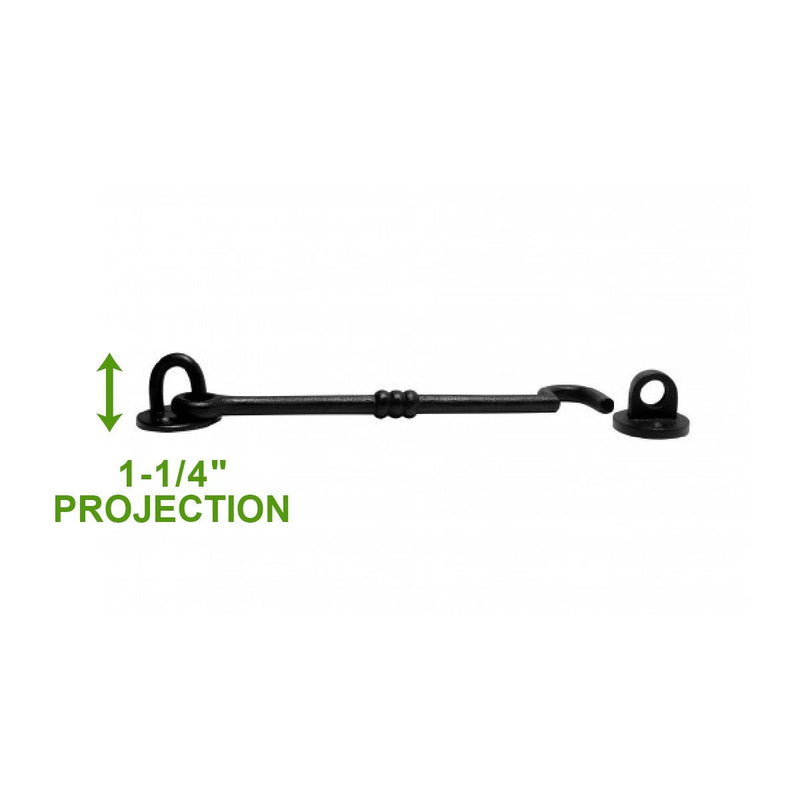 Renovators Supply Manufacturing Black Wrought Iron Cabin Hook Eye 7 Inches Long Decorative Privacy Hook Latches for Kitchen Cabinet, Window, Sliding Or Barn Doors with Mounting Screws 7 Inch