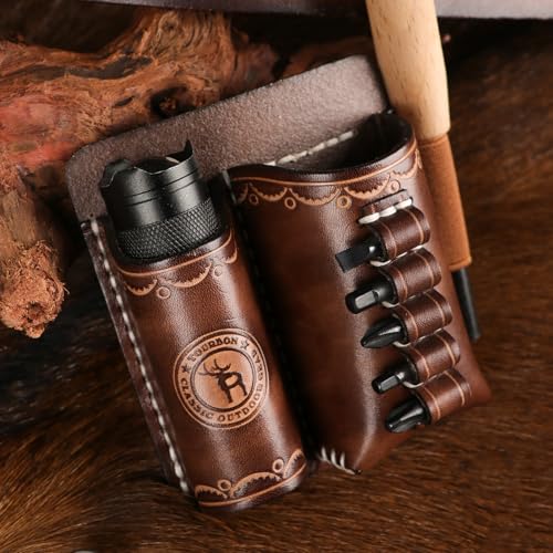 Leather Multitool & Flashlight Holder EDC Organizer Belt-Mount for Camping