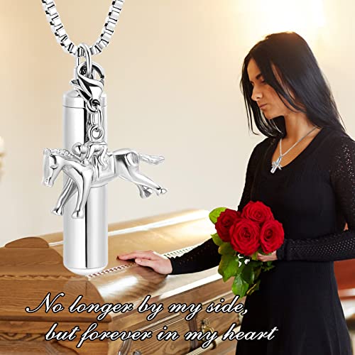XSMZB Cremation Jewelry Tube Cylinder Urn Necklace for Ashes Memorial Urn Pendant Ashes Keepsake Cremation Jewelry for Ashes for Men Women Necklace-Horse