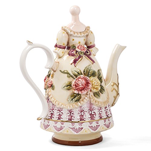 Large Ceramic Teapot and Coffee Pot with Lid, 3D Embossed Victoria Pink Rose Flowers Decorative Teapot(Red） Red