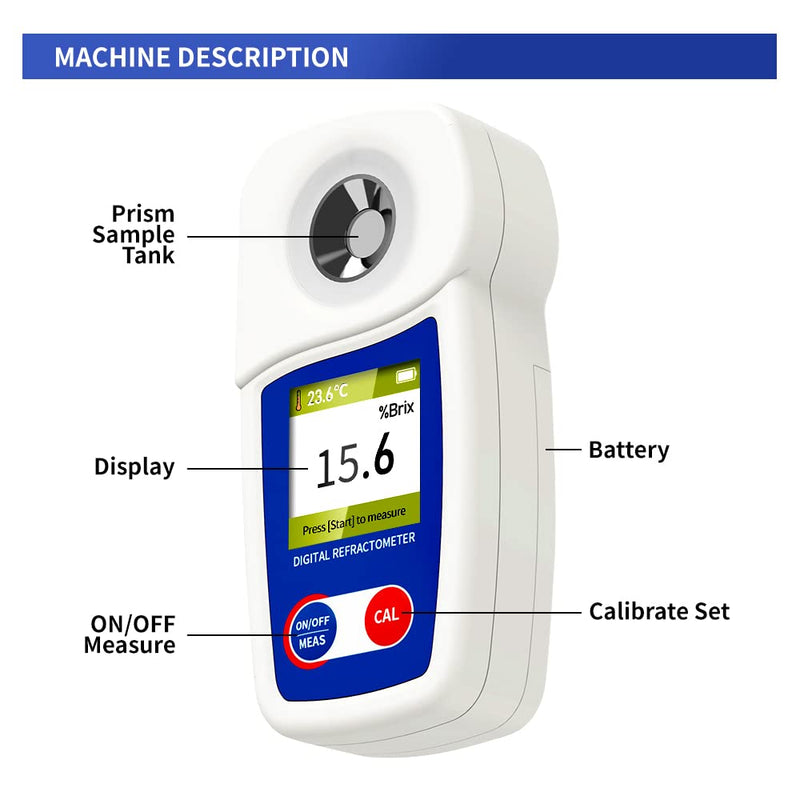 [Australia - AusPower] - Digital Brix Refractometer Flagfront brix Meter Refractometer Automatic Temperature Compensation Brix Refractometer Range 0-55%，±0.1% Precision for Fruit Juice Coffee 