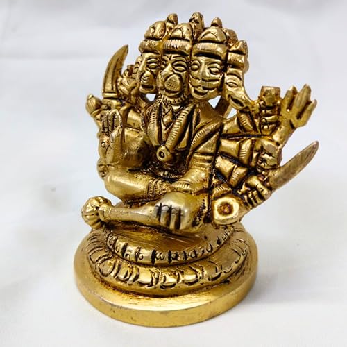 Brass Panchmukhi Hanuman Statue 2.75 Inch 270gm | Handcrafted Lord Bajrangbali Idol, Five Face Hanuman Murti for Home Temple, Office, Pooja, Vastu Decor, Hindu Religious Gift & Spiritual Sculpture