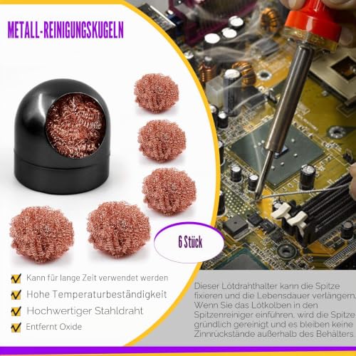 Swpeet 6 x Black Soldering Tip Cleaner Set, Soldering Iron Tip Cleaning Wire and Holder, Coiled Brass Sponge, 1 x Ball Shell Holder with 5 Pieces Brass Cleaning of Soldering Iron and Tips