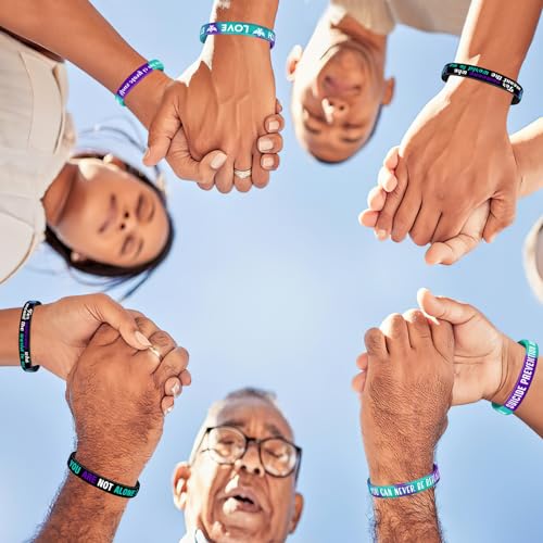 JUNEBRUSHS Silicone Wristbands for Suicide Prevention, 42 Pieces Purple Teal Inspirational Rubber Bracelets for Suicide Prevention, Awareness, Inspirational Charity Suicide Prevention Awareness Style