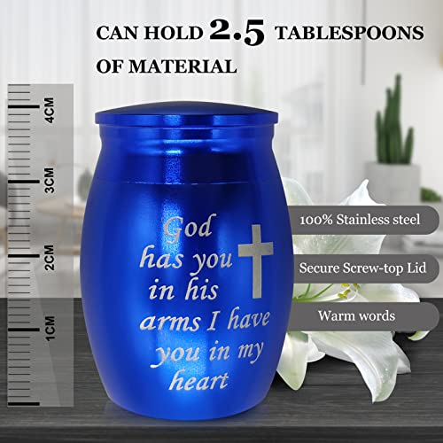 Small Keepsake Urns Comes with Heart Box w/Light (Battery Replaceable)- Best Memorial Gifts for Loss of Loved One - Mini Cremation Urn w/Urn Necklace - Miniature Ashes Holder Tiny Sharing Token Urn Blue