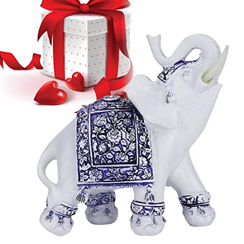 Lucky Elephant Statue,Elegant Statue Feng Shui Golden Sculpture Wealth Lucky Elephant Figurine with Trunk Facing Upwards,Feng Shui Elephant (Blue and White Porcelain Large Size Blue and white porcelain large size: (Supplier