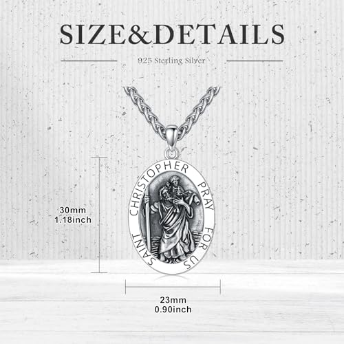 Saint Christopher Necklace for Men 925 Sterling Silver Patron Amulet Medal Jewelry for Men Women