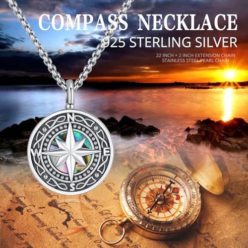 Compass Necklace 925 Sterling Silver Compass Necklace Graduation Inspirational Jewelry for Women Men C-Urn
