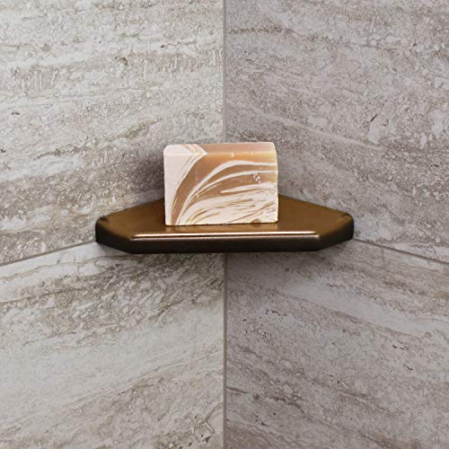 Questech 5" Shower Soap Dish Shelf for Inside Shower, Lugged for New Construction, Bath Organizer for Tiled Walls, Corner Soap Holder, Geo Lugged, Gold Finish