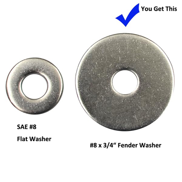 120 pcs #8 x 3/4 inch 304 Stainless Steel Fender Washer, Outer Diameter 3/4 inch Flat Washers #8 x 3/4" 120 pcs