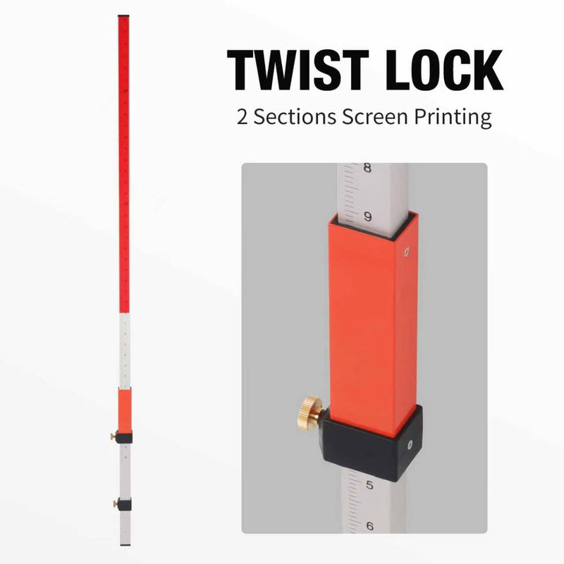 Laser Grade Rod, Laser level Suit for Rotary Laser Level Grade Rod With Quick Lock Aluminum rod to Measure, Inch Scale at Front & Metric Scale at Back Rod with Carrying Case