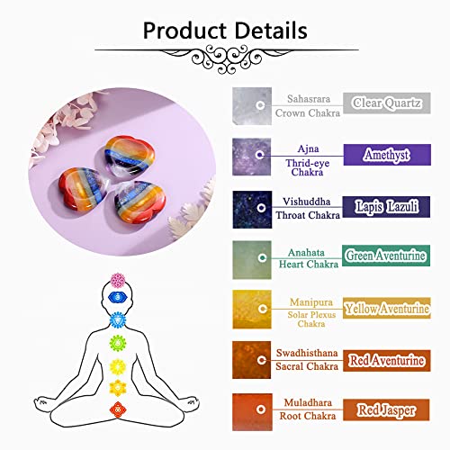 Jovivi 40mm Worry Stones for Anxiety 7 Chakra Crystal Heart Love Healing Crystals Natural Reiki Gemstone Palm Pocket Stones Energy Balancing Meditation Gift