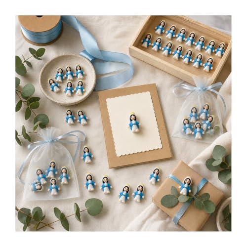 50 Mini Virgin Mary Figurines, Blue & White Catholic Party Favors 50