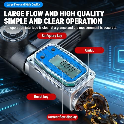 Turbine Flow Meter Mini Digital Turbine Flow Meter Diesel Fuel Kerosene Petrol Flow Meter 15-120L 1 Inch NPT (Blue) Blue