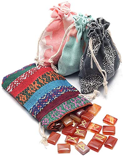 Rune Stone Set Engraved Elder Futhark Alphabet Chakra Reiki Healing Natural Red Agate Runes Stones Crystal Divination 1 Flax Cloth Bag