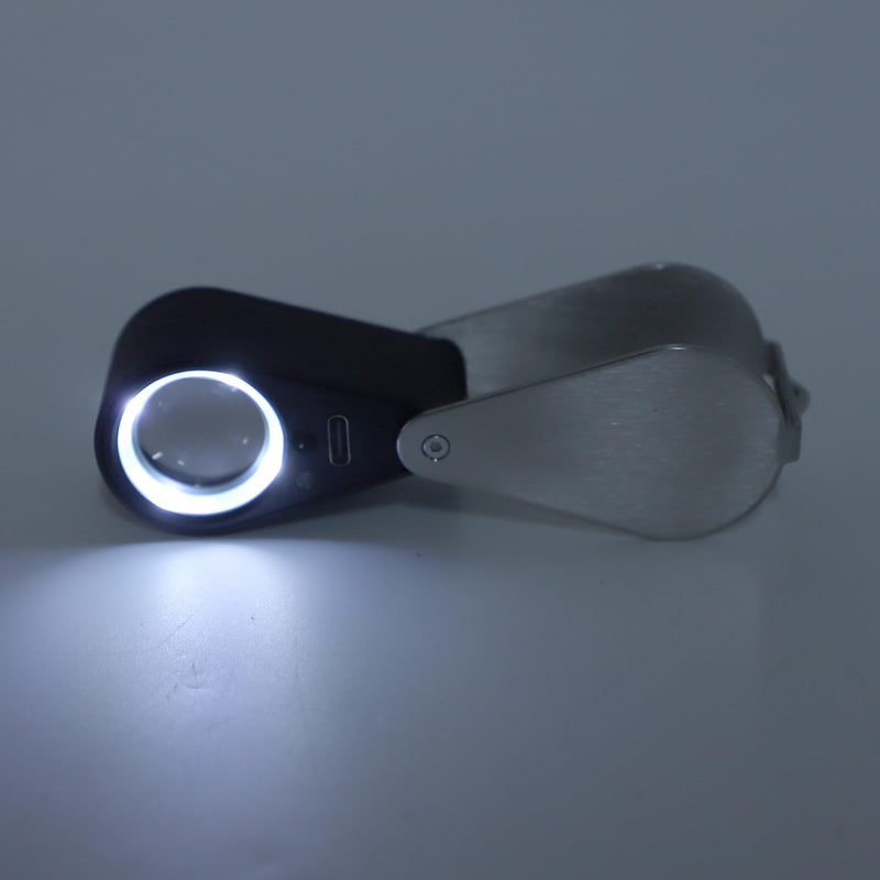 SEAFRONT 10x Magnifying Foldable LED Pocket Magnifier with 4 Light Modes USB Rechargeable Magnification Glass Compact 60 x 30 mm for Reading Inspection Jewellery