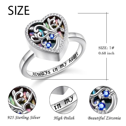 Tree of Life Heart Urn Ring for Ashes Cremation Memorial Band 7