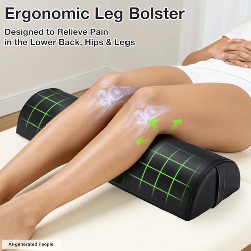 Upgraded Large Massage Bolsters for Under Legs, 24x8x4 in Half Moon Pillow Large Black - 24x8x4 in - Pu Leather
