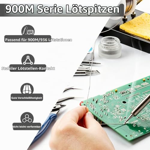 900M Soldering Tips Set for 936 Soldering Station Replacement Tips Pack of 17 | Various shapes compatible with 936 soldering stations (Yihua, Atten and Quick) for electronics, DIY and repair