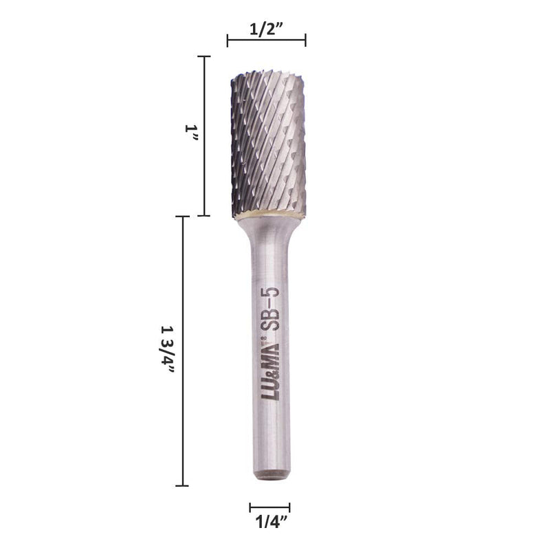 [Australia - AusPower] - SB-5 Tungsten Carbide Burr Cylinder Shape Double Cut Rotary Burrs File(1/2''cutter Dia,1''Cutter Length) with 1/4'' (6.35mm) Shank dia, by LU&MN SB-5 