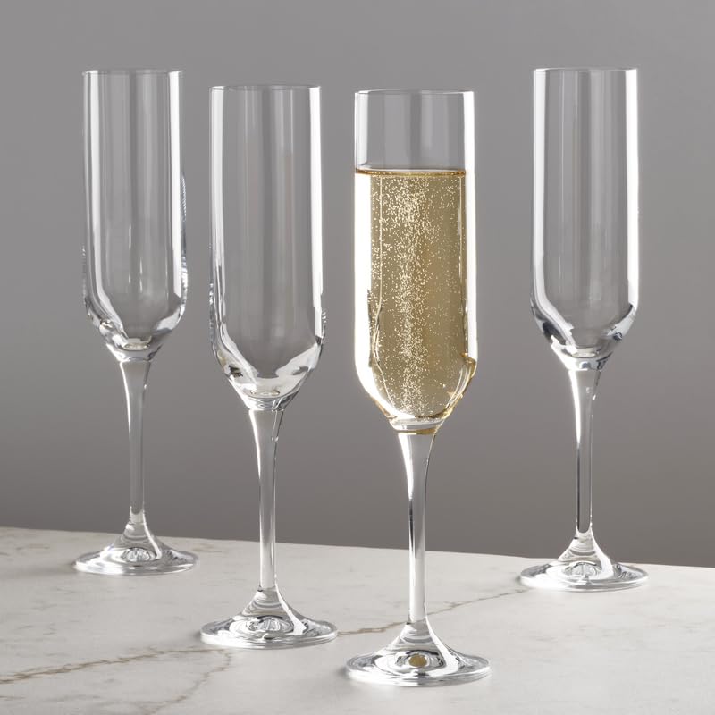 Mikasa Upton Lead-Free Champagne Flute Glasses, Set of 4, 8 Ounce