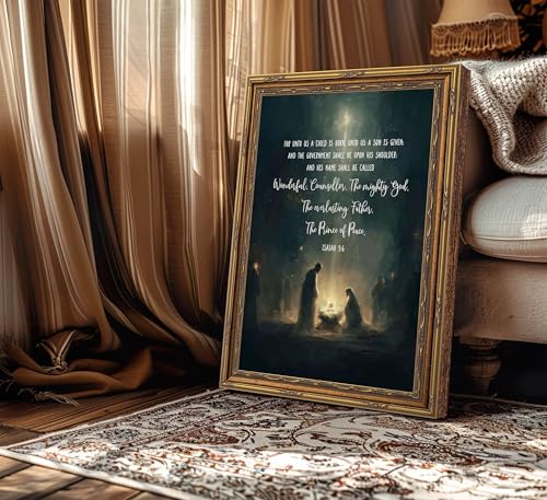 Gold Framed Christmas Christian Nativity Scene Canvas Wall Art Bible Nativity -Framed 24"L x 16"W