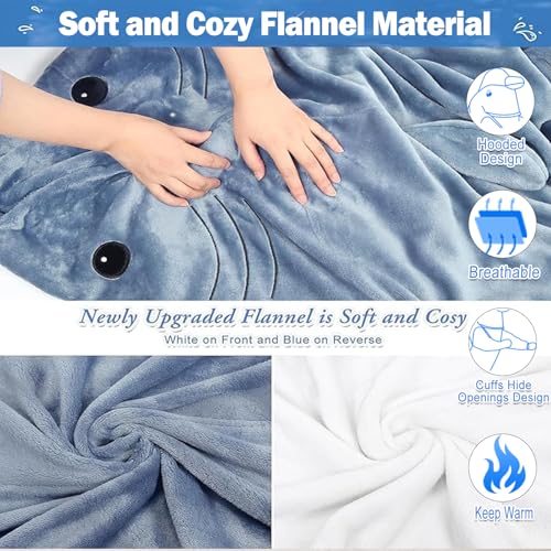 DDMY Shark Blanket Cozy Blanket Hoodie, XL Size Flannel Shark Onesie Wearable Blanket for Adult Cartoon Throw Blankets Shark Sleeping Bag XL-Flannel
