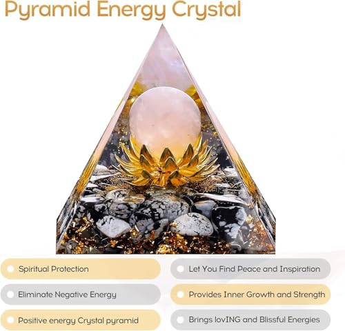 Flower Orgone Pyramid for Positive Energy, Orgonite Rose Quartz&Snowflake Obsidian Healing Crystal for Reduce Stress Chakra Reiki Meditation Attracts Lucky and Success Black