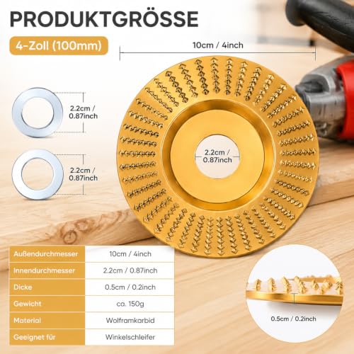 Pack of 3 Tungsten Carbide Wheel Wood 100 mm for Angle Grinder, Tungsten Carbide Wheel Wood, Grinding Disc for Grinding, Carving and Cutting