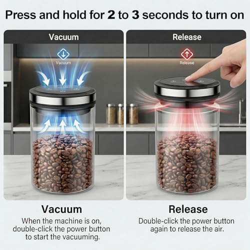 GVODE Airtight Vacuum Coffee Canister 1.6L with Time Display 1.6 liters