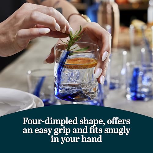 Libbey Blue Ribbon Rock Glasses Set of 8, Artisan Inspired Four-Dimple Shaped Whiskey Glasses Set, Dishwasher Safe Short Drinking Glasses for Families Blue Ribbon S