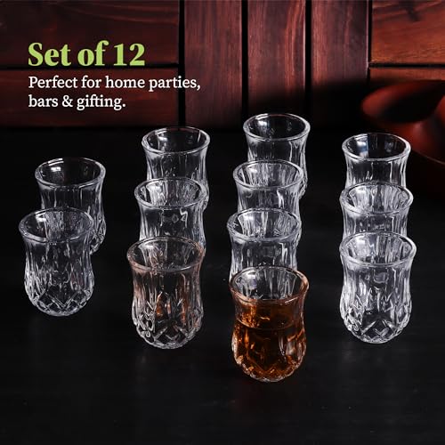 Quaffer Shot Glass (Set of 24) – Elegant Diamond Patterned Shot Glasses 1.75 oz – Classic Whisky Vodka Tequila Sherry Brandy Cordial Mini Snifters Glasses - Perfect for Parties, Bars, Events, Home Bar Set of 24