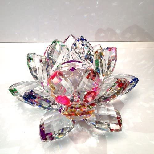 Amlong Crystal 3 inch Sparkle Crystal Lotus Flower Feng Shui Home Decor with Gift Box