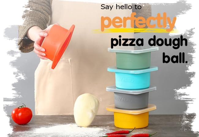 Red Stackable Silicone Artisan Pizza Dough Proofing Container Boxes with Lids-500ml-Fresh Dough Made Easy! (5 set) 5 set
