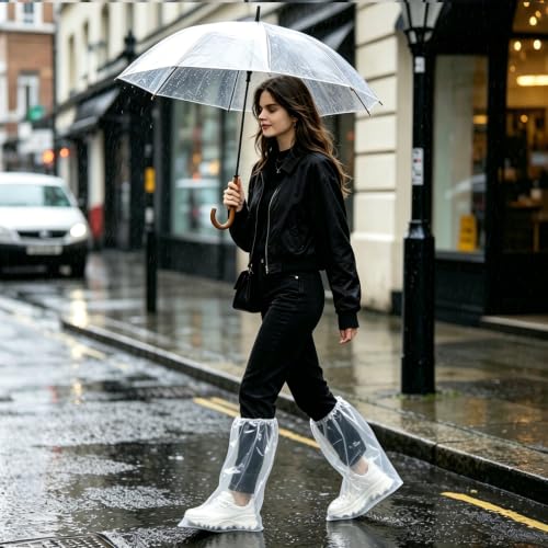 20 Pairs Waterproof Shoe Covers (10 Long + 10 Shorts), Reusable Rain Protectors for Shoes and Boots, Non-Slip Transparent Overshoes with Elastic Band, One Size Universal