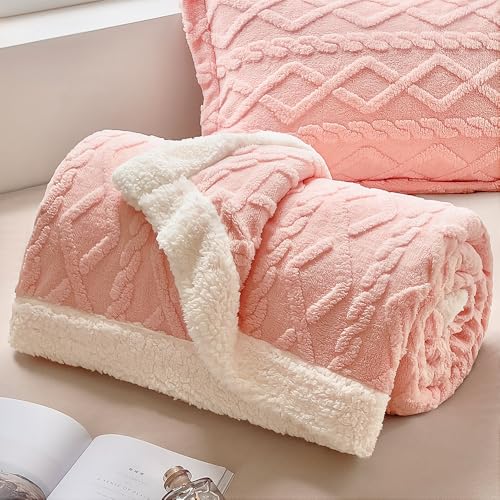 Reversible Sherpa Fleece Soft Blanket for Bed,Soft Pink Full