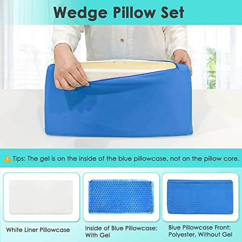 NEPPT Pillow Wedge for Sleeping After Surgery Bed Incline Pillow Foam Wedge Cover Patient Turning Device Prevention Bed Sores Relieve Back Pain Pregnancy Body Positioners (Blue - Gel) Blue - Gel