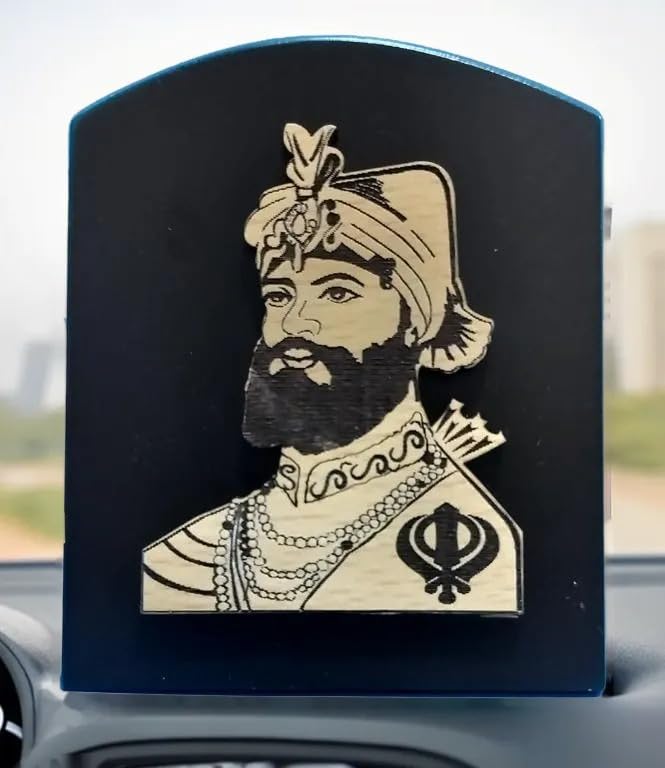 BEXCO 3D Sikh Self Standing Wooden 3D Figurine photoframe for Table top, Showpiece car Dashboard 3.5 X 3X1 inches… (Guru Gobind Singh Ji)