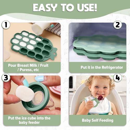 O'doe Baby Weaning Set – 15 Pcs Silicone Baby Feeding Set with Suction Plate, Bowl, Bib, Sippy Cup, Fruit Feeder & Freezer Tray – Baby Plates and Bowls Set for 3M+ | BPA-Free Baby Dishes & Utensils Green V5: Nurture Pack [15 Pieces]