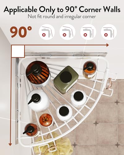 Orimade Corner Shower Caddy with 2 Hooks Wall Mounted Metal Bathroom Shelf Storage Organizer Adhesive No Drilling 2 Pack, White Only for 90-Degree Corner 2 Tier