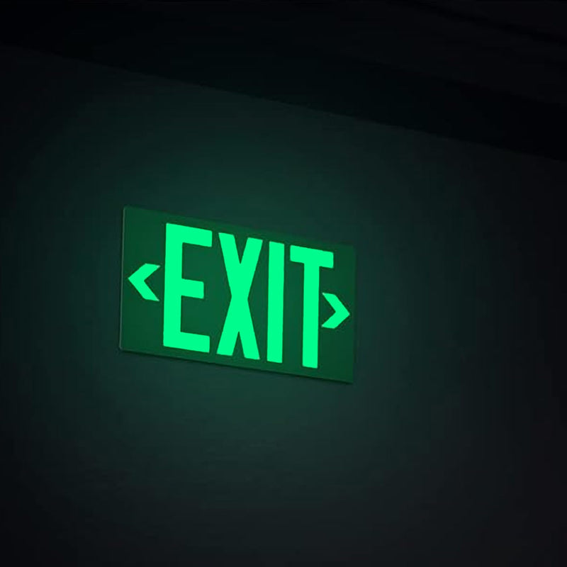 (2Pack) Photoluminescent Exit Sign, Glow In The Dark Aluminum Exit Sign Green - Adhesive Backing - 4pcs Removable Arrows Included - 14.25 x 7.5 Inches - Non Electrical Exit For 50 Feet Visibility Green - Exit